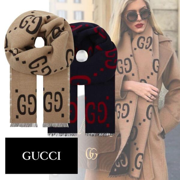 人気【GUCCI】GGジャカード ウールシルク マフラー 国内発送 495592